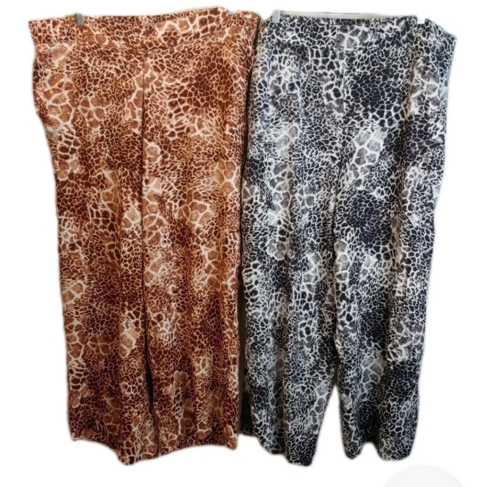 Sofia Wide Leg Pants Woman Plus 2X Animal Print Brown Black Pull On Beach Travel